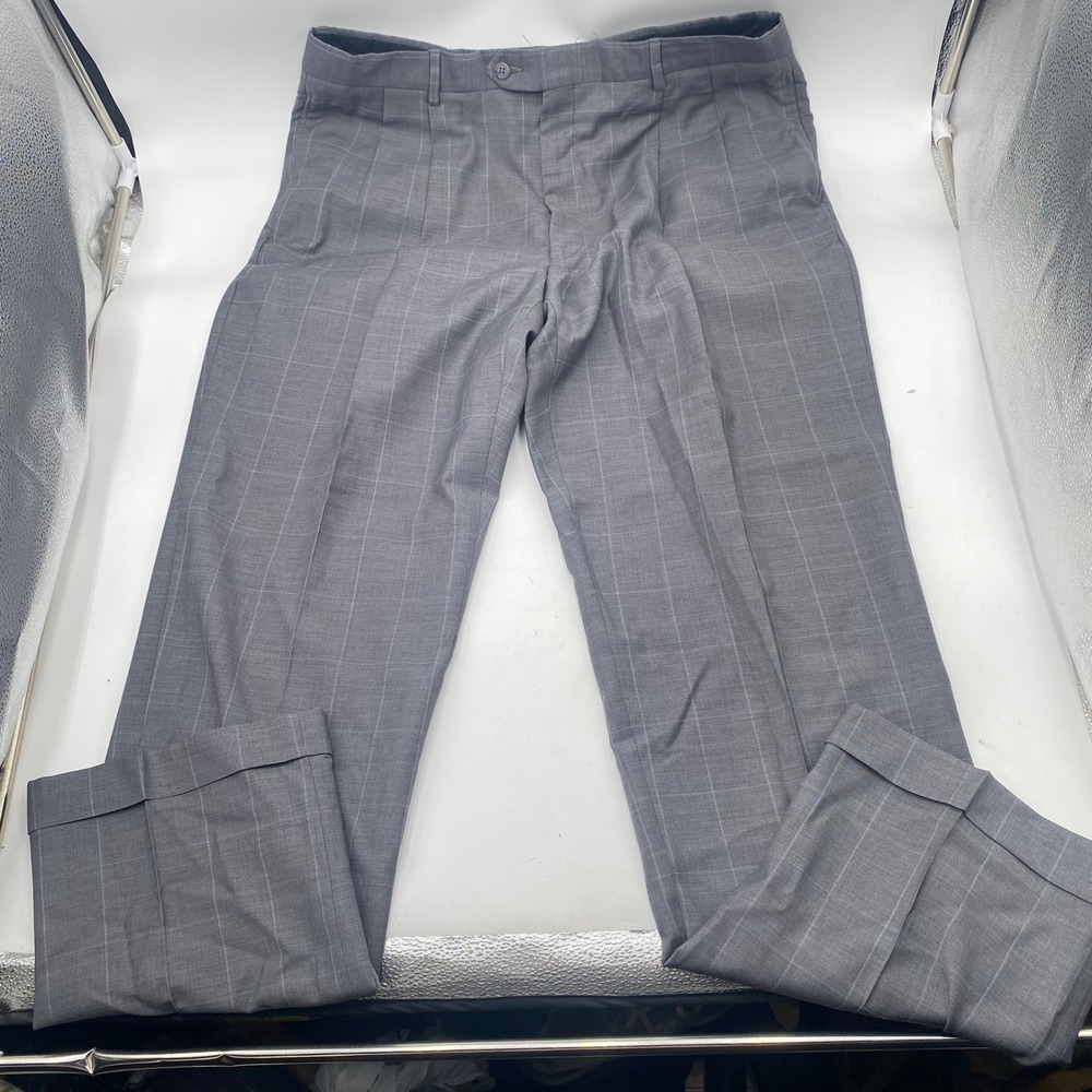 Jos. A. Bank Signature Collection Dress Pants Mens 36x32 Grey Wool Windowpane